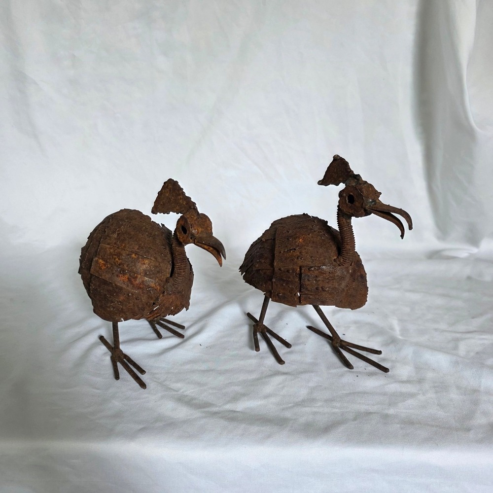 Brutalist-Style Rustic Welded Metal Bird Sculpture Set Folk Art Garden Statues - Picture 11 of 16